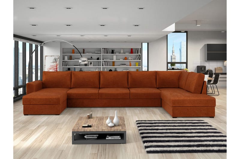 Taberk Vuodesohva Divaanilla ja Sjeslongilla 5-istuttava Chenille - Oranssi - Huonekalut - Sohva - Vuodesohva