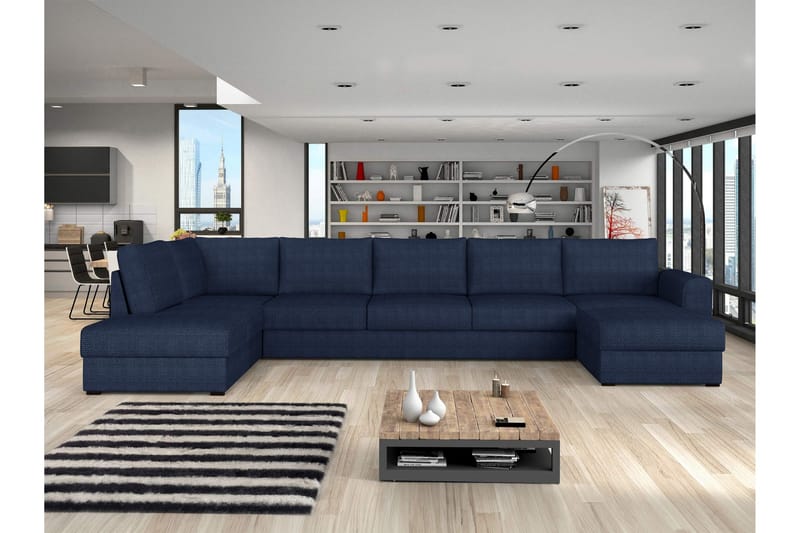 Taberk Vuodesohva Divaanilla ja Sjeslongilla 5-istuttava Chenille - Sininen - Huonekalut - Sohva - Vuodesohva