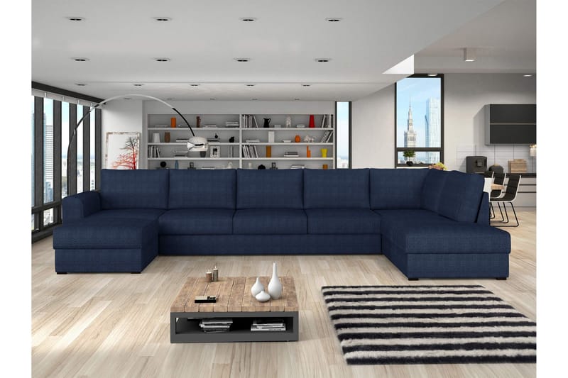 Taberk Vuodesohva Divaanilla ja Sjeslongilla 5-istuttava Chenille - Sininen - Huonekalut - Sohva - Vuodesohva