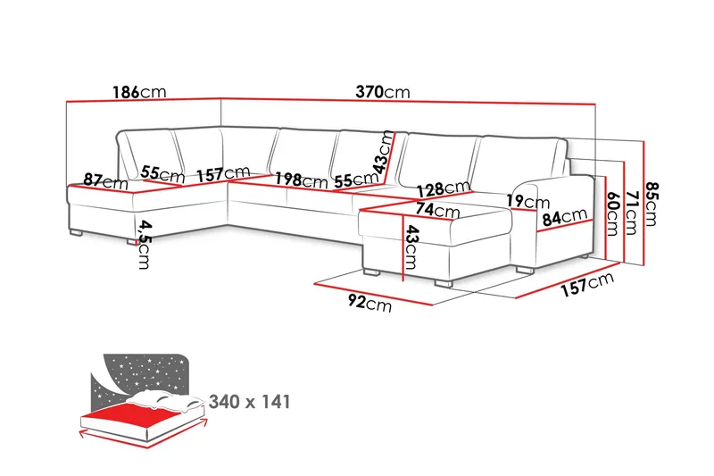 Taberk Vuodesohva Divaanilla ja Sjeslongilla 5-istuttava Chenille - Vihreä - Huonekalut - Sohva - Vuodesohva