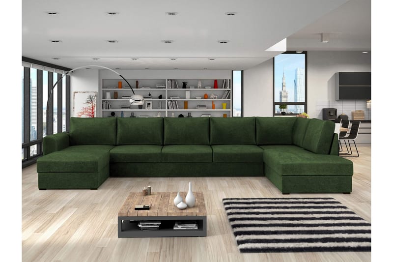 Taberk Vuodesohva Divaanilla ja Sjeslongilla 5-istuttava Chenille - Vihreä - Huonekalut - Sohva - Vuodesohva