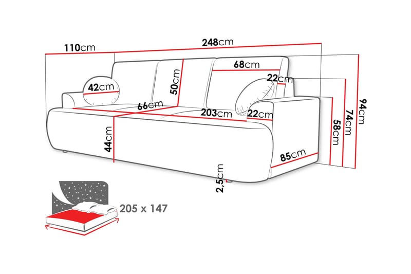 Terros Vuodesohva 3-istuttava - Beige - Huonekalut - Sohva - Vuodesohva - 3 istuttava vuodesohva