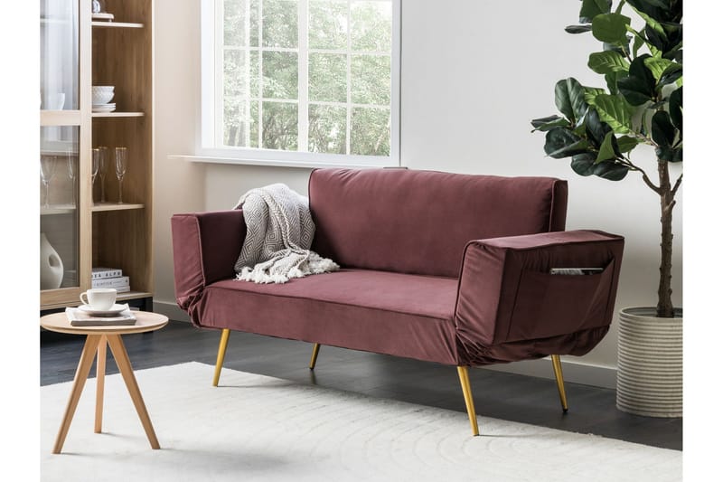 Touya 2-istuttava vuodesohva 75x187 cm samettia - Vaaleanpunainen - Huonekalut - Sohva - Vuodesohva