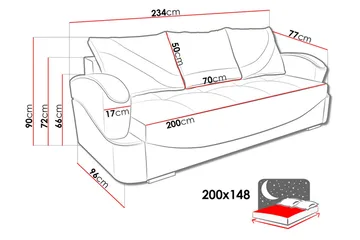 Turbo Vuodesohva 200x96x90 cm - Huonekalut - Sohva - Vuodesohva - 3 istuttava vuodesohva