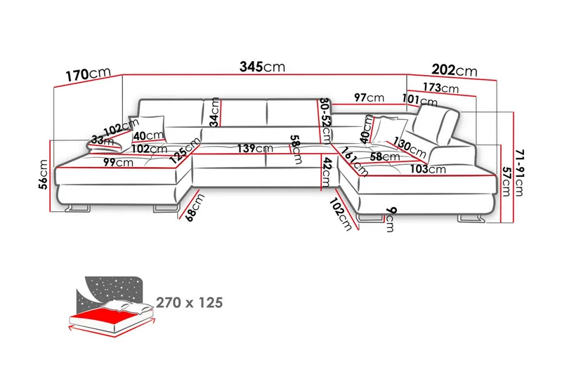U-Vuodesohva 4 ist 345x202 cm - Huonekalut - Sohva - Vuodesohva