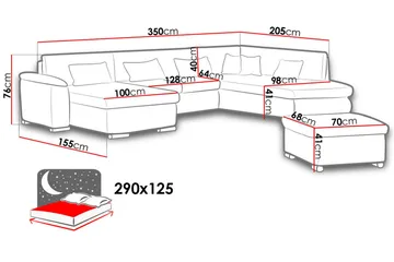 U-Vuodesohva Niko 350x205x76 cm - Beige/Harmaa - Huonekalut - Sohva - Vuodesohva