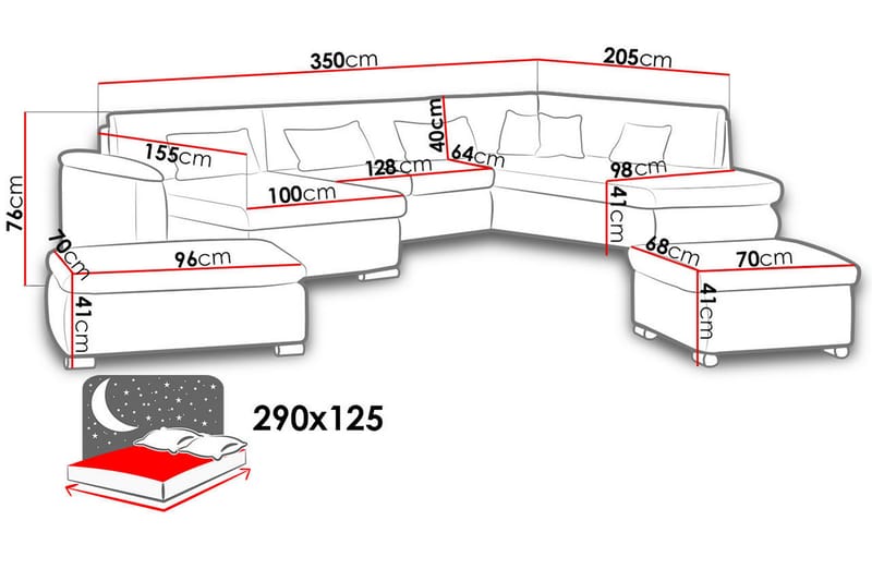 U-Vuodesohva Niko 350x205x76 cm - Beige/Harmaa - Huonekalut - Sohva - Vuodesohva