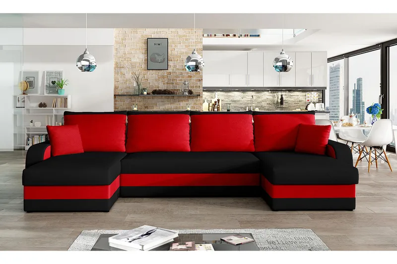 Vuodesohva Nyarp 4:n ist tupladivaanilla - Musta/Punainen - Huonekalut - Sohva - Vuodesohva - U-vuodesohva