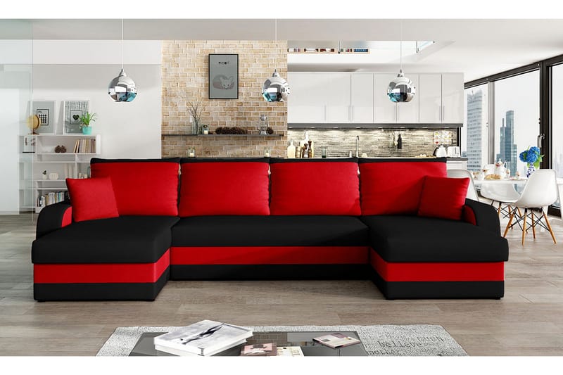 Vuodesohva Nyarp 4:n ist tupladivaanilla - Musta/Punainen - Huonekalut - Sohva - Vuodesohva - U-vuodesohva