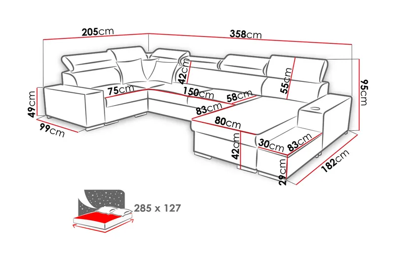 U-vuodesohva Zane Divaani Oikea - Valkoinen/Vaaleanharmaa - Huonekalut - Sohva - Vuodesohva