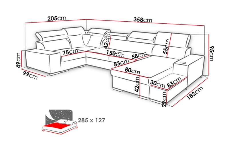 U-vuodesohva Zane Divaani Oikea - Valkoinen/Vaaleanharmaa - Huonekalut - Sohva - Vuodesohva