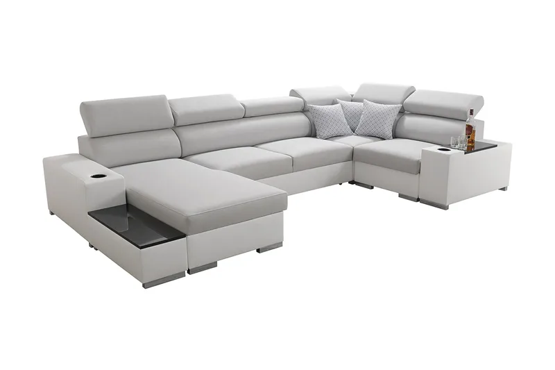 U-vuodesohva Zane Divaani Vasen, Vaaleanharmaa/Valkoinen