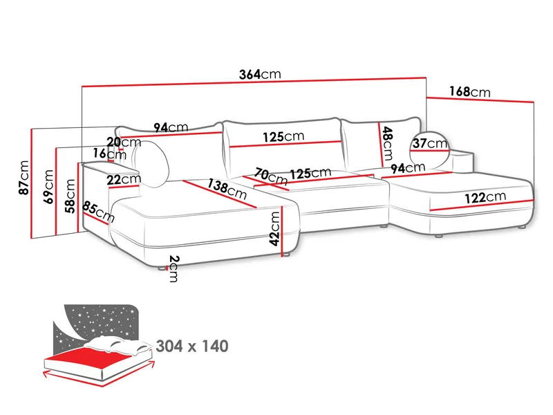Uppland Vuodesohva kaksoisdivaanilla 5istuttava - Harmaa - Huonekalut - Sohva - Vuodesohva