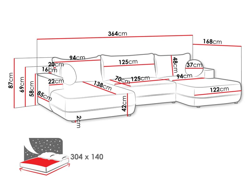 Uppland Vuodesohva kaksoisdivaanilla 5istuttava - Valkoinen - Huonekalut - Sohva - Vuodesohva