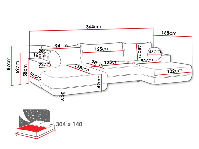 Uppland Vuodesohva kaksoisdivaanilla 5istuttava - Valkoinen - Huonekalut - Sohva - Vuodesohva