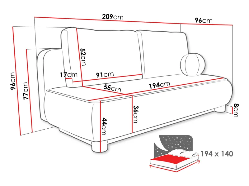 Villoruela Vuodesohva 3istuttava - Beige - Huonekalut - Sohva - Vuodesohva - 3 istuttava vuodesohva
