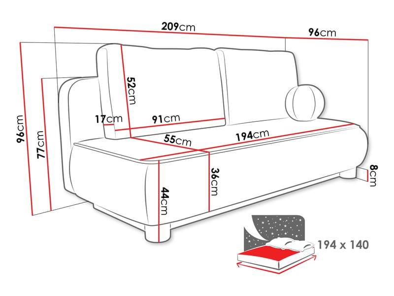 Villoruela Vuodesohva 3istuttava - Vihreä - Huonekalut - Sohva - Vuodesohva - 3 istuttava vuodesohva
