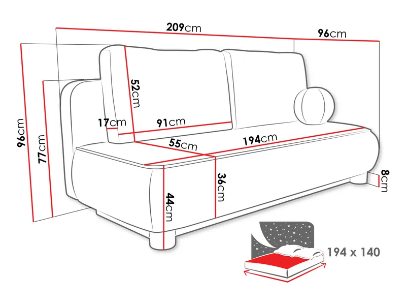 Villoruela Vuodesohva 3istuttava - Vihreä - Huonekalut - Sohva - Vuodesohva - 3 istuttava vuodesohva
