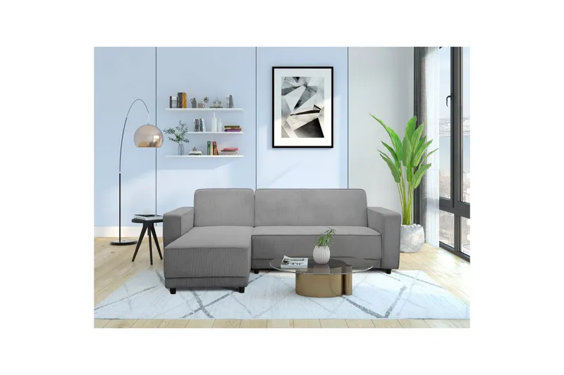 Vuodesohva Allie Harmaa, Cordoroy, 82x229x154 cm, Harmaa, Cordoroy, 82x229x154 cm