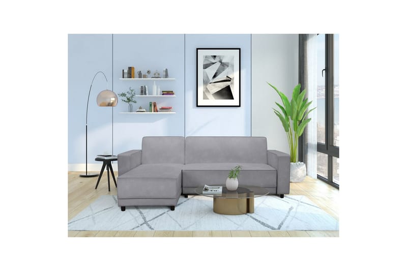 Vuodesohva Allie Vaaleanharmaa, Sametti, 82x229x154 cm - Vaaleanharmaa, Sametti, 82x229x154 cm - Huonekalut - Sohva - Vuodesohva