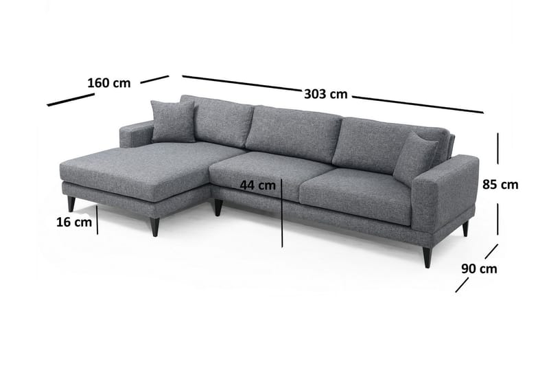 Vuodesohva Angelah Divaanilla Vasen - Harmaa - Huonekalut - Sohva - Vuodesohva