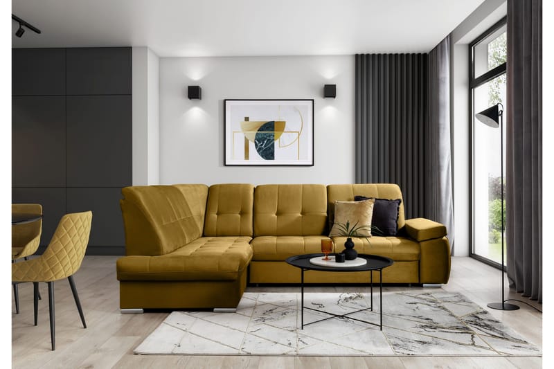 Vuodesohva avopäädyllä Amelya 3:n ist - Keltainen - Huonekalut - Sohva - Vuodesohva