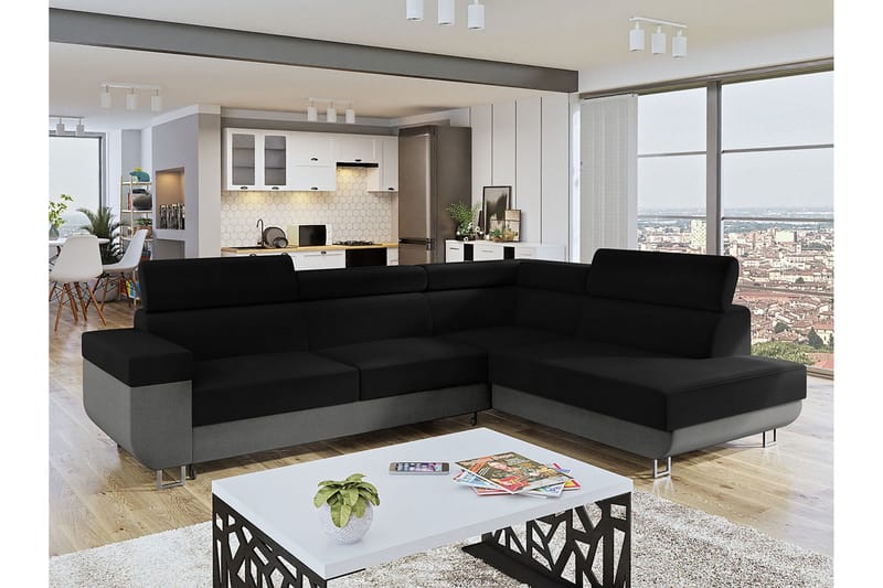 Vuodesohva avopäädyllä Argueso 3:n ist L-muoto - Harmaa - Huonekalut - Sohva - Vuodesohva