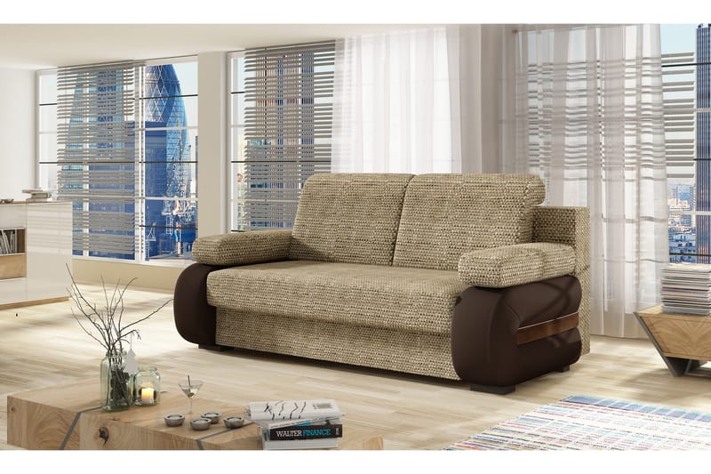 Vuodesohva Busprid - Beige/Ruskea - Huonekalut - Sohva - Vuodesohva - 3 istuttava vuodesohva