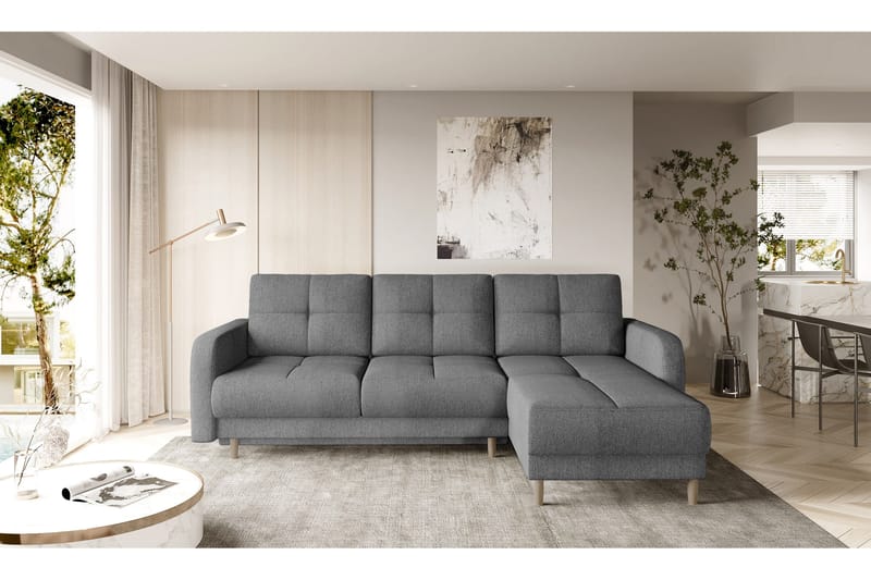 Vuodesohva divaanilla Hatwall säilytyksellä 3:n ist - Harmaa - Huonekalut - Sohva - Vuodesohva