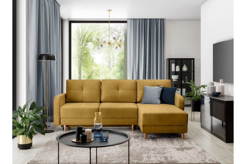 Vuodesohva divaanilla Hatwall säilytyksellä 3:n ist - Keltainen - Huonekalut - Sohva - Vuodesohva