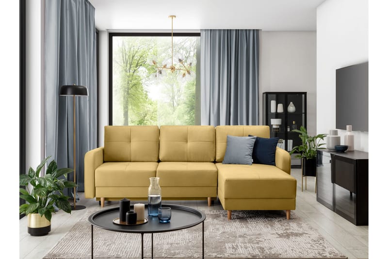 Vuodesohva divaanilla Hatwall säilytyksellä 3:n ist - Keltainen - Huonekalut - Sohva - Vuodesohva