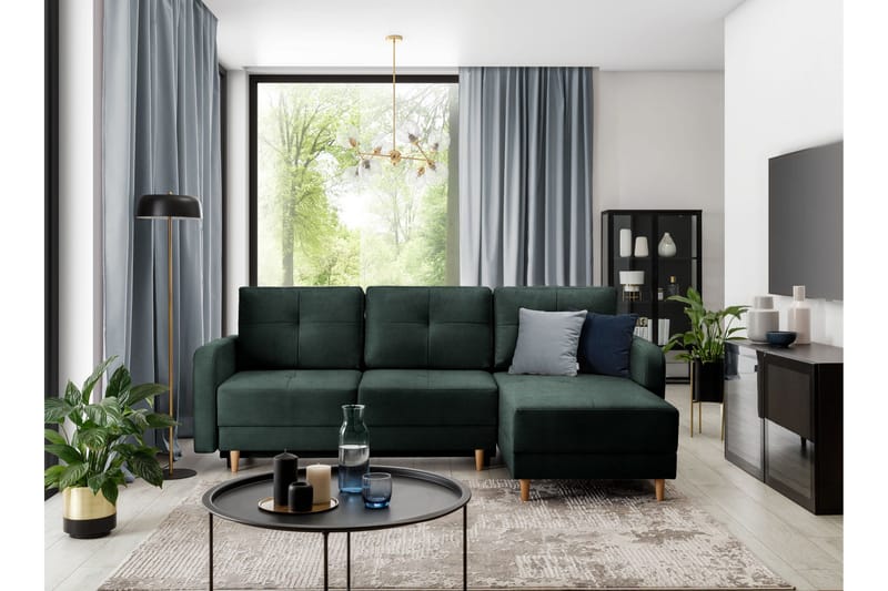 Vuodesohva divaanilla Hatwall säilytyksellä 3:n ist - Tummanvihreä - Huonekalut - Sohva - Vuodesohva