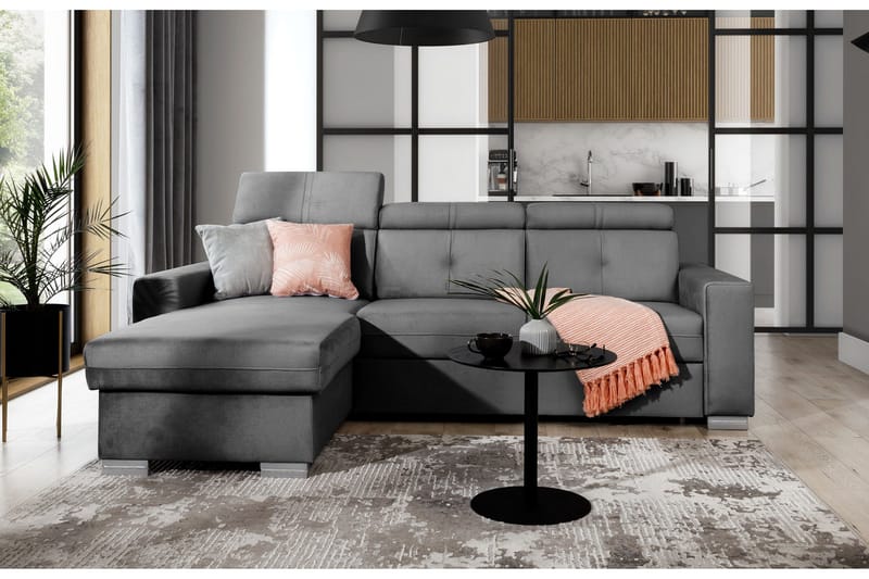 Vuodesohva divaanilla Hazara säilytyksellä 3:n ist - Harmaa - Huonekalut - Sohva - Vuodesohva