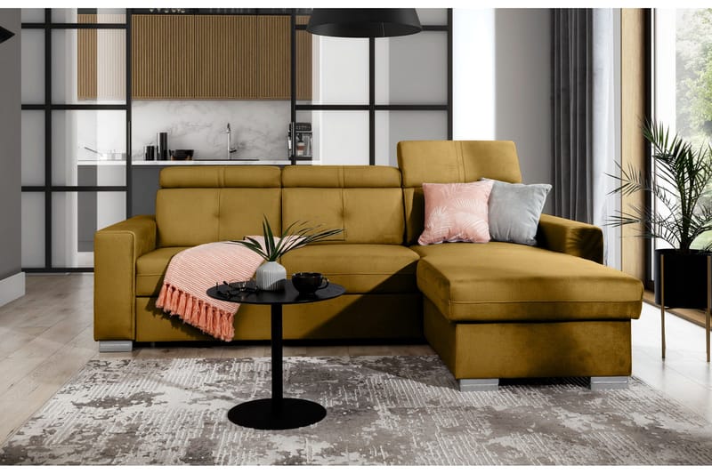 Vuodesohva divaanilla Hazara säilytyksellä 3:n ist - Keltainen - Huonekalut - Sohva - Vuodesohva