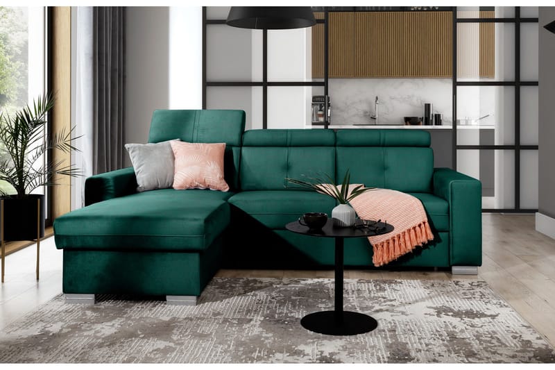 Vuodesohva divaanilla Hazara säilytyksellä 3:n ist - Tummanvihreä - Huonekalut - Sohva - Vuodesohva