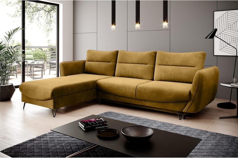 Vuodesohva divaanilla Swentzel Säilytyksellä - Keltainen - Huonekalut - Sohva - Vuodesohva