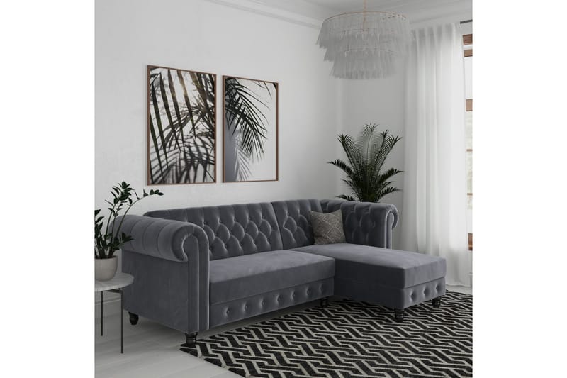 Vuodesohva Felix 241x154x83 cm, Antrasiitti, Sametti - 241x154x83 cm, Antrasiitti, Sametti - Huonekalut - Sohva - Vuodesohva