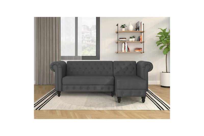 Vuodesohva Felix 241x154x83 cm, Harmaa, PU/Puu/Metalli - 241x154x83 cm, Harmaa, PU/Puu/Metalli - Huonekalut - Sohva - Vuodesohva