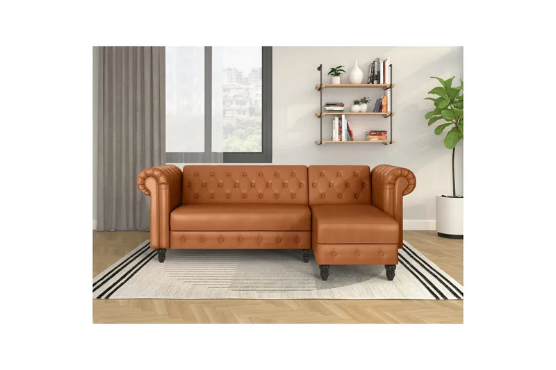 Vuodesohva Felix 241x154x83 cm, Konjakki, PU/Puu/Metalli - 241x154x83 cm, Konjakki, PU/Puu/Metalli - Huonekalut - Sohva - Vuodesohva