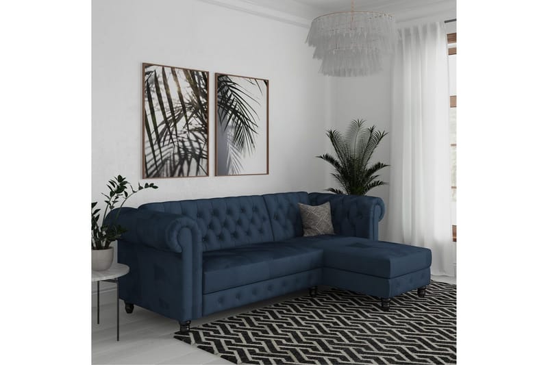 Vuodesohva Felix 241x154x83 cm, Sininen, Sametti/Puu/Metalli - 241x154x83 cm, Sininen, Sametti/Puu/Metalli - Huonekalut - Sohva - Vuodesohva