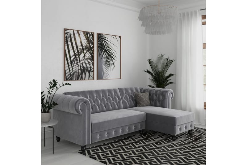 Vuodesohva Felix 241x154x83 cm, Vaaleanharmaa, Sametti - 241x154x83 cm, Vaaleanharmaa, Sametti - Huonekalut - Sohva - Vuodesohva