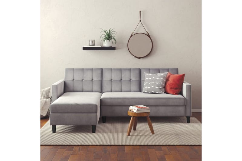 Vuodesohva Hartford 213x153x82 cm, Harmaa, Sametti - 213x153x82 cm, Harmaa, Sametti - Huonekalut - Sohva - Vuodesohva