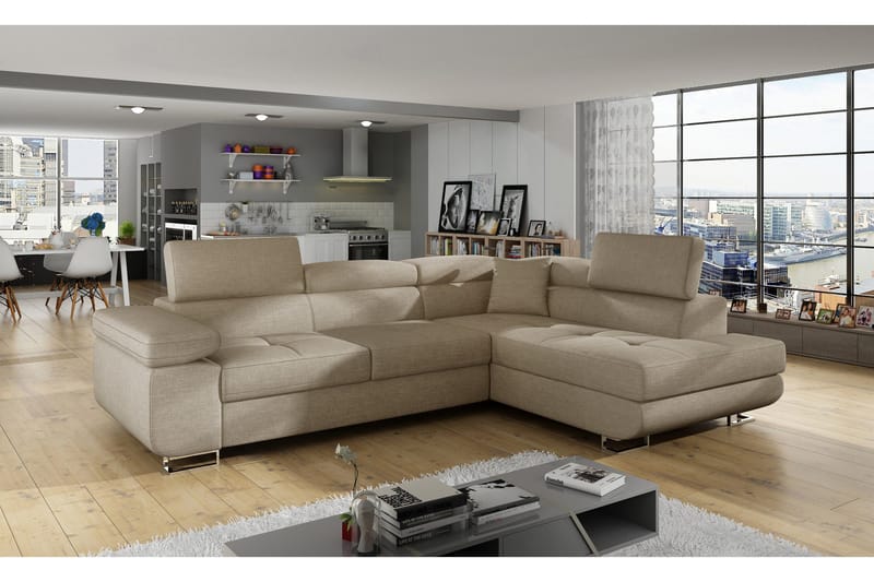 Vuodesohva Hipolito Avopäädyllä Oikea - Beige - Huonekalut - Sohva - Vuodesohva