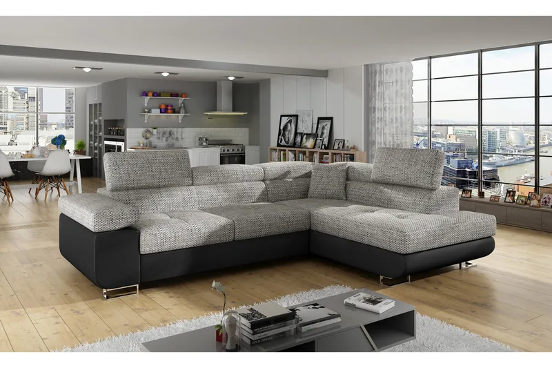 Vuodesohva Hipolito Avopäädyllä Oikea, Harmaa/Musta