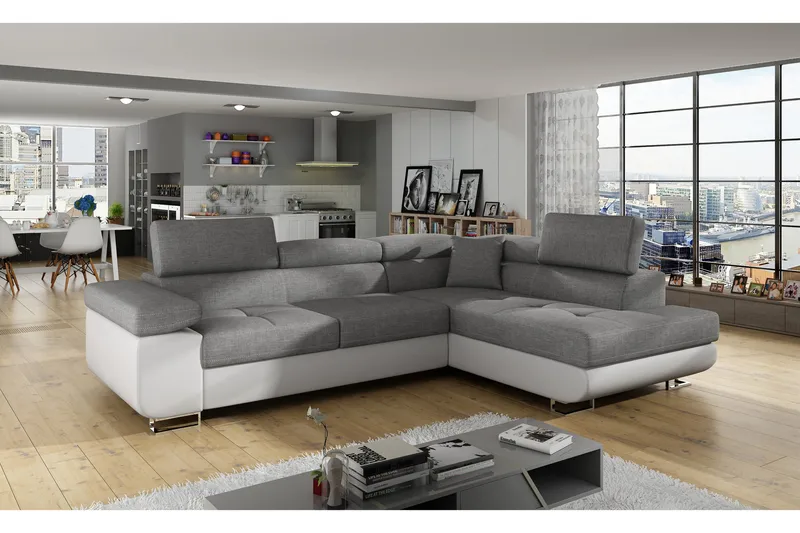 Vuodesohva Hipolito Avopäädyllä Oikea, Harmaa/Valkoinen