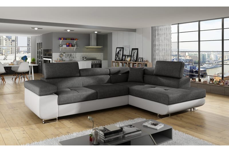 Vuodesohva Hipolito Avopäädyllä Oikea - Harmaa/Valkoinen - Huonekalut - Sohva - Vuodesohva