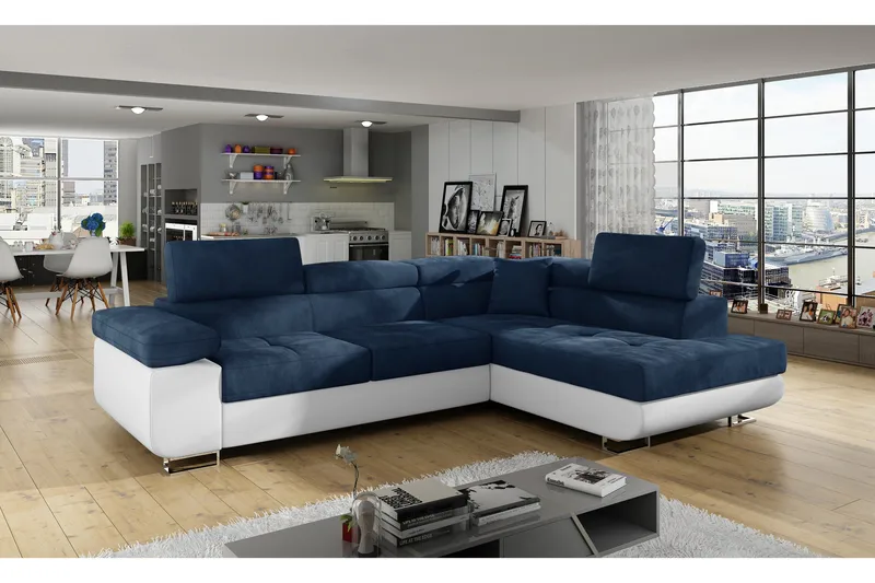 Vuodesohva Hipolito Avopäädyllä Oikea - Sininen/Valkoinen - Huonekalut - Sohva - Vuodesohva