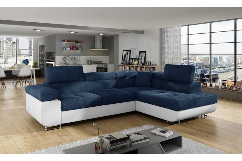 Vuodesohva Hipolito Avopäädyllä Oikea - Sininen/Valkoinen - Huonekalut - Sohva - Vuodesohva