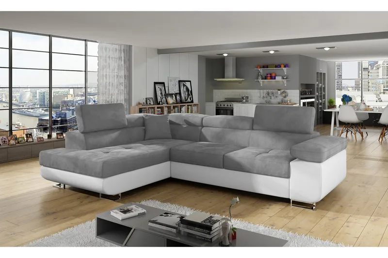 Vuodesohva Hipolito Avopäädyllä Vasen - Harmaa/Valkoinen - Huonekalut - Sohva - Vuodesohva