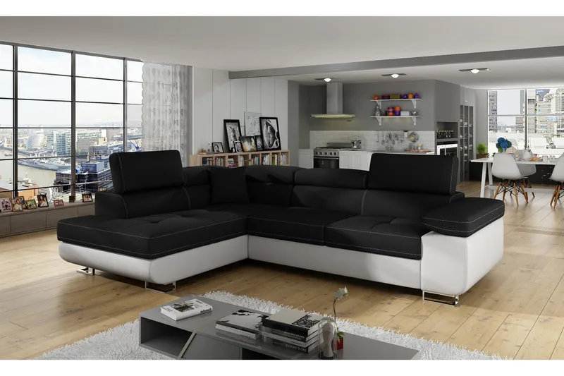 Vuodesohva Hipolito Avopäädyllä Vasen - Musta/Valkoinen - Huonekalut - Sohva - Vuodesohva